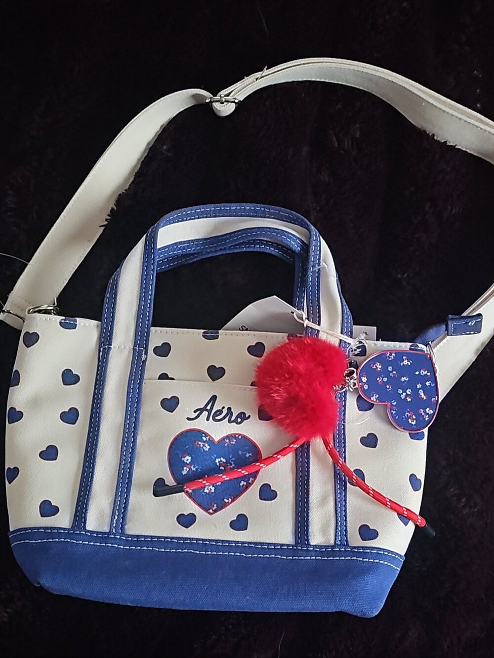 Blue & White Heart-Print Crossbody Tote